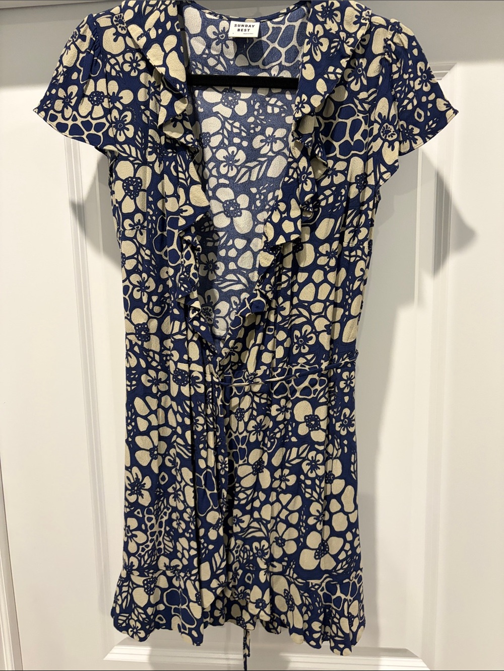 Sunday Best Navy and Cream Floral Ruffle Wrap Mini Dress